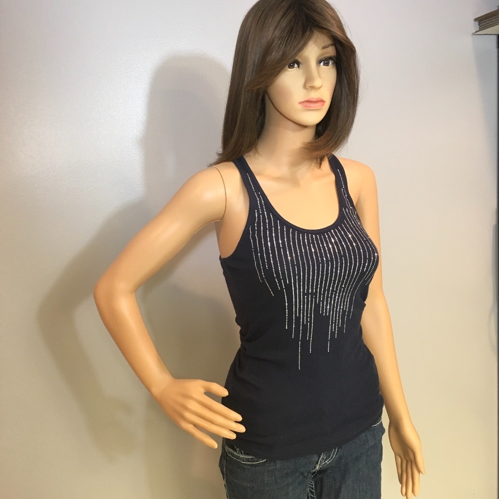 Like New Express Navy Blue Rhinestone Tank Top